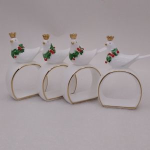 NAPCOWARE Set of 4 Christmas NAPKIN RINGS White Dove w/Crown & Wreath Bone China